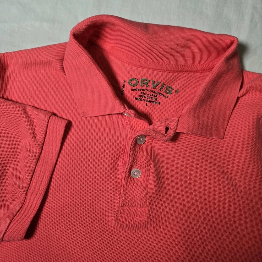 Orvis Golf Polo Shirt Short Sleeve Men's Large‎ Coral  Heavy Cotton - Picture 2 of 10